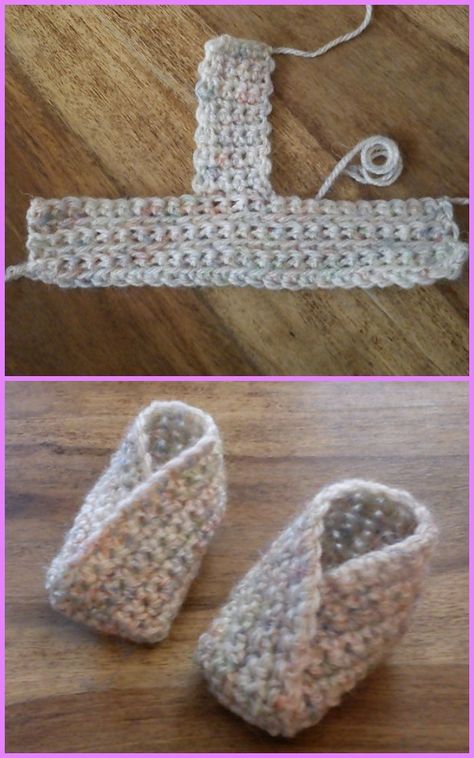 Crochet Easy Baby Kimono Booties Slippers Free Pattern Make a few to sell @ Craft shows.  MAKE THEM COLORFUL.  :) Crocheted Baby Booties, Crochet Baby Mittens, Crochet Baby Socks, Baby Booties Free Pattern, Baby Shoes Diy, Crochet Baby Booties Pattern, Baby Kimono, Crochet Kimono, Baby Booties Knitting Pattern