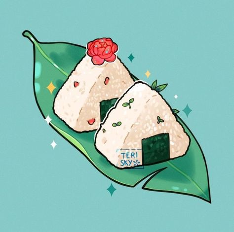 Onigiri Drawing, Kimchi And Rice, Stomach Rumbling, 귀여운 음식 그림, Kawaii Cooking, Cute Food Drawings, Cute Food Art, Sky Art, Food Drawing