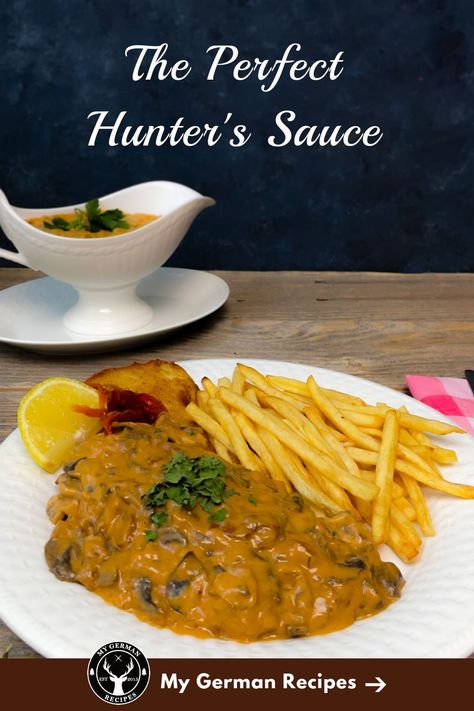 Hunter's Sauce aka Jaegersauce Recipe for Jägerschnitzel (Hunter's Schnitzel) Jaeger Schnitzel Sauce, Jaeger Schnitzel Recipe, Jaeger Sauce German Recipes, Hunters Sauce Recipe, Hunter Schnitzel Recipe, Jager Sauce Recipe, Jaeger Sauce, Hunter Sauce Recipe, Jagerschnitzel Recipe