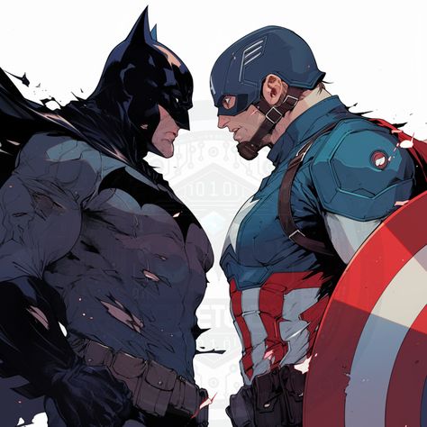 "Faceoff"  "In the quiet before the clash, two icons size each other up. Honor meets determination under a sky streaked with tension."  #batman #captainamerica #herosquareoff #comicbookrivals #illustration #digitalart #superherofaceoff #epicbattle #fanart #crossover #marvelvsdc #marvelcomics #dccomics #darkknight #faceoff #anime   **CTA:** "Who do you think would win in this epic showdown? Drop your bets in the comments! 💬🦸‍♂️" Dc Crossover, Superhero Pictures, Crossover Art, Marvel And Dc Crossover, Comics Marvel, Dc Comics Superheroes, Marvel Vs Dc, Comics Art, Bruce Wayne