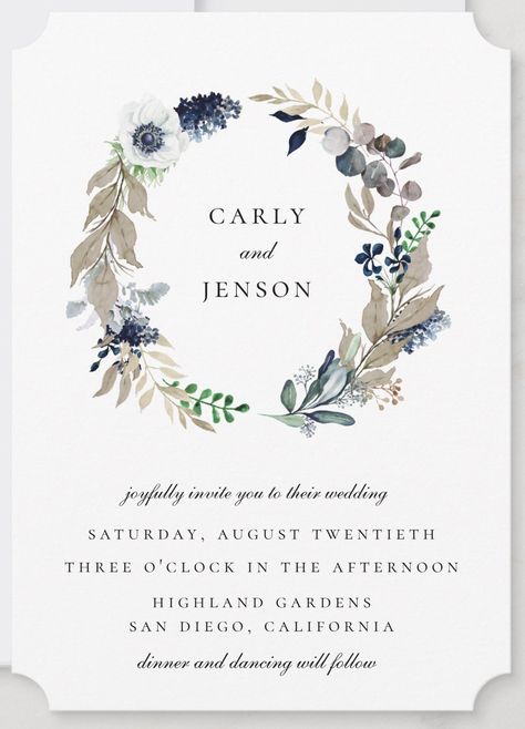 Taupe Invitations Weddings, Navy And Sage Green Wedding Invitations, Blue And Beige Wedding Invitation, Navy And Sage Wedding Invitations, Navy And Grey Wedding Invitations, Rustic Navy Blue Wedding Invitations, Navy Wreath, Taupe Wedding, Wreath Wedding Invitations