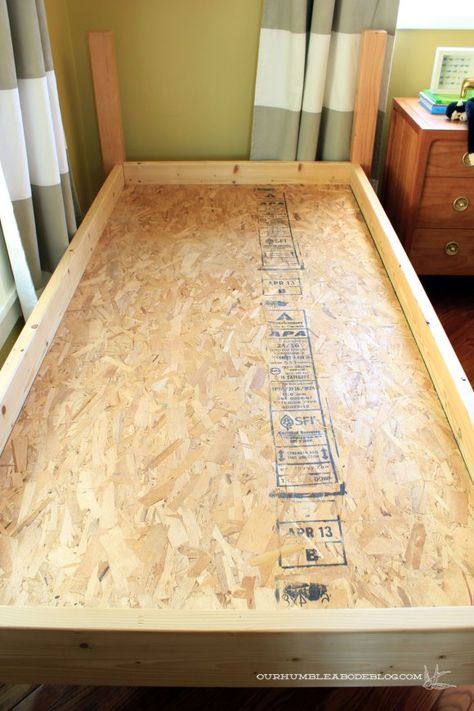 Boys-Beds-OSB-Bottom Diy Twin Bed Frame, Fishing Bedroom, Waterbed Frame, Queen Bed Frame Diy, Diy Twin Bed, Diy Beds, Free Furniture Plans, Homemade Beds, Build A Murphy Bed