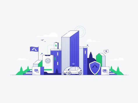 Smart City by Josh Warren on Dribbble City Illustration Design, Cell City, Cityscape Illustration, Building Images, City Icon, Building Illustration, Motion Graphics Inspiration, City Illustration, Green City