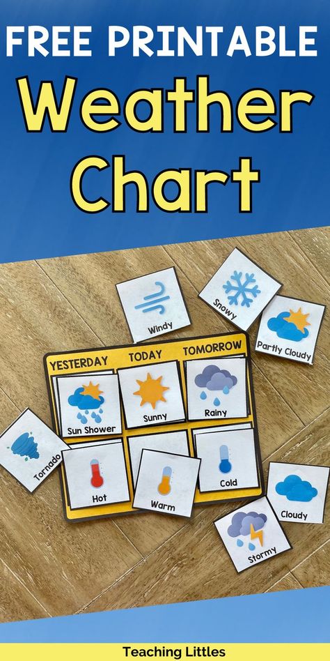 Preschool Weather Theme Free Printables, Weather Calendar Printable, Weather Calendar Preschool, Free Printable Weather Chart Preschool, Free Weather Chart Printable, Weather Station Dramatic Play Free Printables, Weather For Preschool Free Printable, Kids Weather Chart, Weather Games Preschool