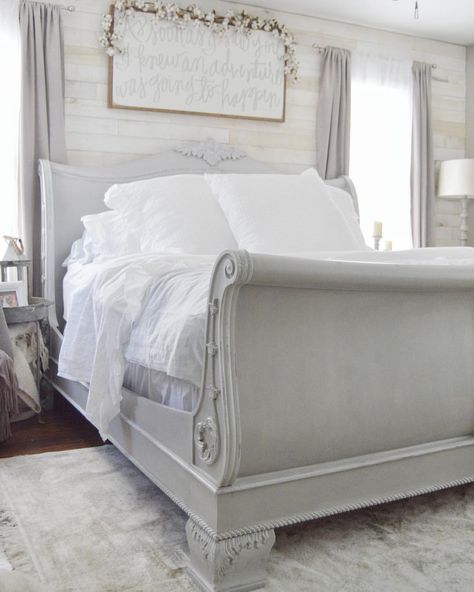 Chalk Paint Bedroom Furniture Ideas, Paint Bedroom Furniture Ideas, Sleigh Bed Makeover, Sleigh Bed Painted, Chalk Paint Bedroom Furniture, King Sleigh Bed, Bed Makeover, Paint Bedroom, Painted Beds