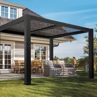 Decks Designs, Modern Pergolas, Ombra Pergola, Black Pergola, Pergola Metal, Design Per Patio, Patio Decks, Pergola Outdoor, Louvered Roof