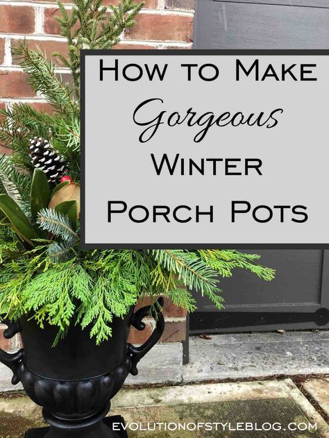 Winter Porch Pots, Porch Pots, Winter Front Porch, Christmas Urns, Outdoor Christmas Planters, Holiday Planter, Winter Planter, Porch Flowers, Porch Planters