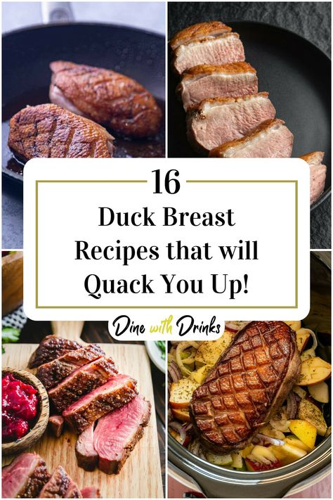 Collage of 4 duck breast recipes. Duck Seasoning Recipes, Fresh Duck Recipes, Muscovy Duck Recipe, Sous Vide Duck Breast, Baked Duck Breast Recipes, French Duck Recipes, Grilled Duck Breast Recipes, Seared Duck Breast Recipes, Best Duck Recipes