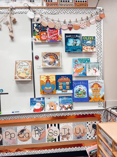 Floating Shelves Classroom, Magnetic Shelf Classroom, Classroom Shelf Decor, Rachel Burnett Classroom, Book Organization Classroom, Classroom Book Organization, Preschool Classroom Library, Book Display Classroom, Classroom Bookshelves