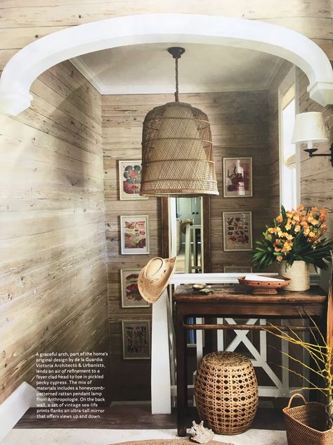 Anthropologie Tom Scheerer, No Upper Cabinets, Tropical Kitchen, Pecky Cypress, Caribbean Homes, Cypress Wood, Plank Walls, White Shiplap, Beach House Style