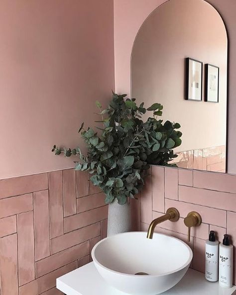 Downstairs Toilet, Pink Tiles, Wall Mounted Basins, Bathroom Goals, Boho Bathroom, Pink Bathroom, Indian Home Decor, Small Bathroom Decor, Design Your Home