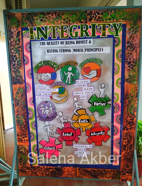 Poster On Any Topic, Honesty Poster Drawing, Integrity Poster Ideas, Integrity Bulletin Board Ideas, Poster Making Topics, Integrity Poster, Boyfriend Sayings, Notice Board Decoration, April Bulletin Boards