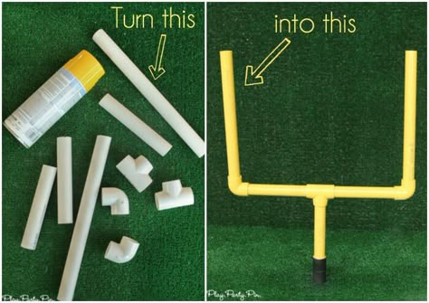 How to make field goal posts that are perfect for football party decorations Field Goal Post, Football Goal Post, Homecoming Floats, Football Banquet, Football Party Decorations, Football Baby Shower, Football Goal, Football Diy, Football Theme Party