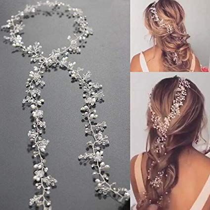 Amazon.com : Yean Wedding Hair Vine Long Bridal Headband Hair Accessories for Bride and Bridesmaid (100cm / 39.3inches) (Silver) : Beauty Bride Drop Earrings, Vine Headband, Bridesmaid Hair Pieces, Pearl Hair Vine, Hair Accessories Pearl, Bridal Accessories Jewelry, Bride Hair Accessories, Bridal Hair Vine, Hair Jewelry Wedding