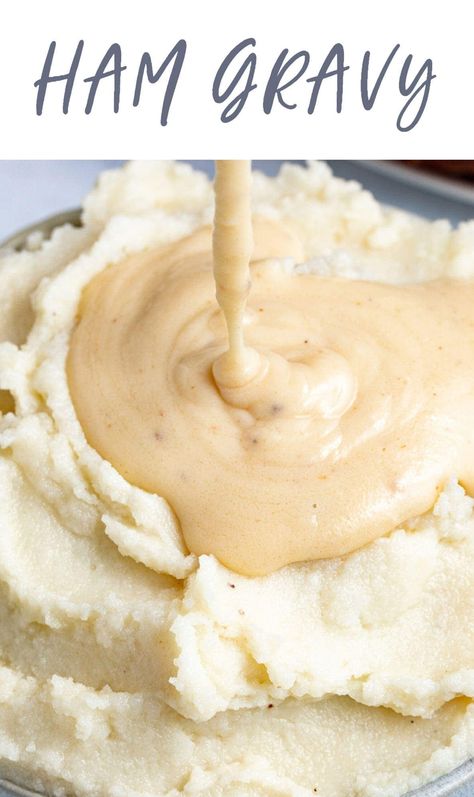 This creamy ham gravy is incredibly rich and flavorful! Made with just four ingredients, this side dish couldn't be any easier to make. Finish off your plate of ham and mashed potatoes with a generous pour of this delicious ham gravy. Ham And Mashed Potatoes, Easy Homemade Gravy, Ham Gravy, Christmas Dinner Side Dishes, Brown Gravy Recipe, Homemade Gravy Recipe, Easy Gravy Recipe, Side Dishes For Ham, 40 Aprons