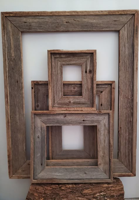 These rustic picture frames will be a great addition to your home. They are handcrafted from reclaimed and recycled barn wood. The frames do not come with glass or hanger they are as pictured. The frames in the pictures are ready to be shipped. If you need a certain size created please send us a message and we will do our best to create the perfect frame. *Due to the rustic nature of the wood, there will be random nail holes and knots. Pallet Picture Frames, Reclaimed Wood Picture Frames, Farmhouse Picture Frames, Wooden Creations, Barn Wood Picture Frames, Framing Ideas, Rustic Picture Frames, Rustic Pictures, Barn Wood Crafts