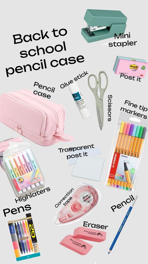 Back to school pencil case #pencilcase #backtoschool #preppy #aesthetic Pencil Case Aesthetic, Aesthetic Pencil Case, Back To School Pencil Case, Preppy School Bag, Minerals Art, School Pencil Case, Preppy School, Correction Tape, Pencil Eraser