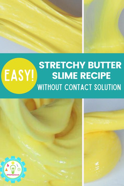 You don't need contact solution to make slime! This soft and stretchy butter slime recipe is a favorite with my kids and they have made it dozens of times! If you follow along with our easy slime recipe, then you're slime will come out perfectly, too! Slime Without Contact Solution, Butter Slime Recipe, Slime With Contact Solution, Slime Kits, Borax Powder, Borax Slime, Free Slime, Slime Ingredients, Make Butter