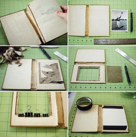 Pic frames from book covers  @Elana Jackson we should have done this with all the books at B and Z's Book Picture Frame, Old Book Crafts, Make A Book, Book And Frame, Diy Picture Frames, Diy Picture, Book Folding, Handmade Books, Old Book