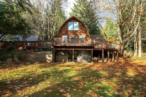 Cozy Cabin Home, Cabin Chronicles, White Salmon Washington, Cabin Blueprints, Arched Cabins, Gothic Arches, Arched Cabin, Cabin Build, Frame Cabin