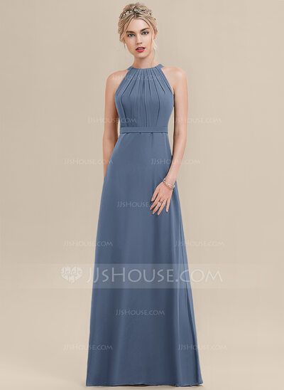 [£ 89.00] A-Line Scoop Neck Floor-Length Chiffon Bridesmaid Dress With Ruffle (007126519) Halter Neck Dress Formal, High Neck Bridesmaid Dresses, Mothers Gowns, Bridesmaid Dresses Long Chiffon, Heavy Dresses, Halter Bridesmaid Dress, Sleeveless Bridesmaid Dresses, Floor Length Chiffon Bridesmaid Dresses, Formal Dresses With Sleeves