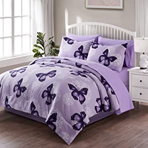 ARTALL Butterfly Pattern Bed in A Bag 6 Piece Bedding Twin Comforter Sets 1 Comforter, 1 Pillow Shams, 1 Flat Sheet, 1 Fitted Sheet, 1 Bed Skirt, 1 Pillowcases Twin Size Comforter, Cama Queen Size, Kids Shared Bedroom, Butterfly Bedding, Twin Comforter Sets, Bed Comforter Sets, Full Bedding Sets, Shared Bedroom, Patterned Bedding