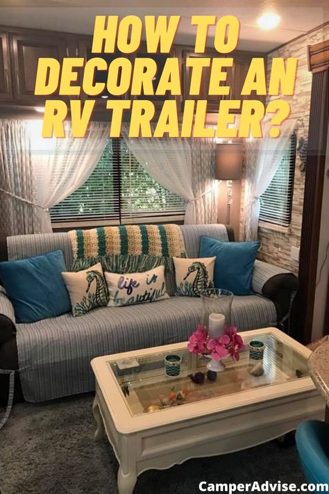 In this article I have shared 14 different RV Decorating Ideas with Images and how to decorate an Travel Trailer. These are beautiful and aesthetic ideas. Decorating My Rv Rv Interior, Stationary Camper Ideas, Rv Glamping Decor, Travel Trailer Bedroom Decor, Diy Rv Decorating Ideas, Travel Trailer Interior Decor, How To Decorate Rv Interior, Trailer Camping Aesthetic, Rv Trailer Decorating Ideas