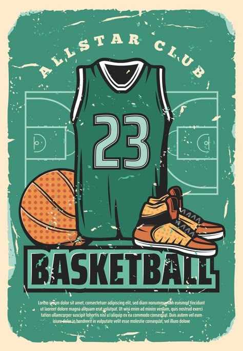 Basketball team club vector retro poster Poster Sport, Sports Party Decorations, Sports Drawings, Basketball Posters, Sport Poster Design, Club Poster, Basketball Design, Retro Vector, School Clubs