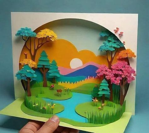 Forest Model Project, 3d Forest Art, Rain Forest Diorama For Kids, Temperate Forest Diorama, 3d Paper Art Forest, D Craft, Handmade Paper Crafts, Diy Crafts Room Decor, School Projects