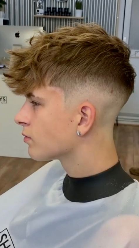 Messy Fringe Straight Hair Men, Fade Messy Hair Men, Messy Crop Top Haircut Men, Men’s Messy Fringe, Blonde Messy Fringe, Messy Fringe Men Hairstyles, Textured Fringe Mid Fade, Messy Taper Hairstyle Men, Mid Fade Messy Hair