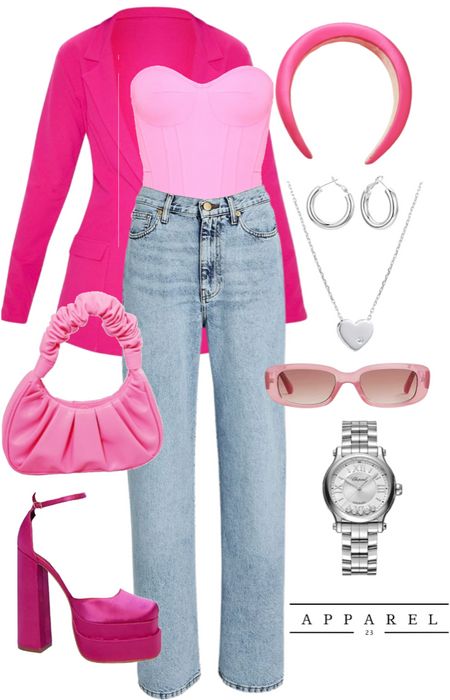 Barbie Outfit Spirt Week, Barbie Day Outfit, Barbie Outfits For School Spirit Week, Barbie Spirit Day Outfit, Barbie Theme Outfit Women, Barbie Spirit Week Outfit, Different Barbie Outfits, Barbie Outfit Ideas For Women Casual, Barbie Vibes Outfit