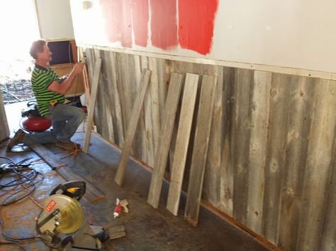 Barn Board Wainscoting Ideas | bar in Carmel, Ca get a barn wood wainscoting installed Diy Wainscoting Dining Room, Tin Wainscoting, Hallway Remodel, Panelling Ideas, Wainscoting Staircase, Wainscoting Living Room, Wainscoting Nursery, Picture Frame Wainscoting, Wainscoting Hallway