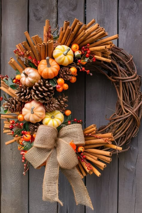 20 Pumpkin Wreath DIY [For Every Occassion] Handmade Autumn Decorations, Jesen Vrtic, Porta Halloween, Easy Thanksgiving Table Decor, Thanksgiving Table Decor Ideas, Burlap Pumpkin Wreath, Pumpkin Wreath Diy, Fall Feast, Burlap Pumpkins