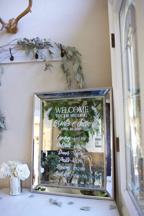 Acrylic Wedding Program Sign, Wedding Timeline Sign Mirror, Wedding Timeline Mirror, Wedding Mirror Timeline, Acrylic Wedding Timeline Sign, Botanical Greenhouse, Event Timeline, Wedding Timeline Sign, Mirror Signs