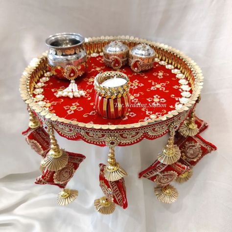 Pooja Thaali are ready to dispatch . Includes - Pooja Thaali Lota 2 boxes ( Roli / Chawal ) 1 candel Order yours now.. . Dm or WhatsApp 9557243888 / 9758751617 Thali Decoration For Wedding, Wedding Thali Decoration Ideas, Karwachauth Thali Decoration Ideas, Karva Chauth Thali Decoration, Thali Decoration Ideas Indian Weddings, Aarti Thali Decoration Ideas For Wedding, Tray Decoration Wedding, Puja Thali Decoration Ideas, Pooja Thali Decoration Ideas