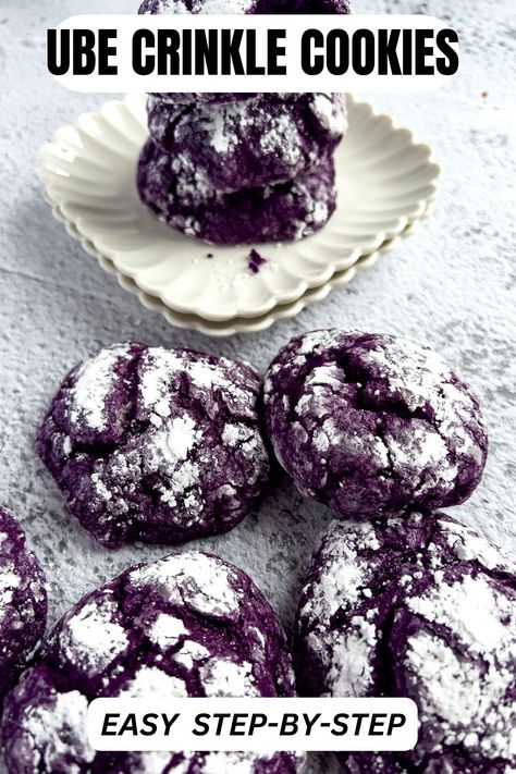 Japanese Cotton Sponge Cake Recipe, Ube Crinkles Cookies Recipe, Ube Crinkle Cookies, Ube Crinkles, Ube Cupcake Recipe, Crinkles Recipe, Toffee Bites, Box Of Cookies, Filipino Food Dessert