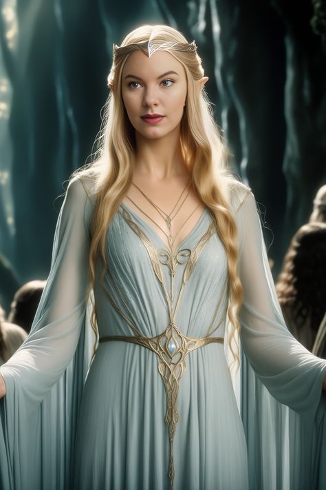 Lotr Elf Costume, Elves Lord Of The Rings, Lotr Vibes, Enchanted Costume, Blonde Warrior, Galadriel Costume, Galadriel Cosplay, Arwen Lotr, Arwen Costume