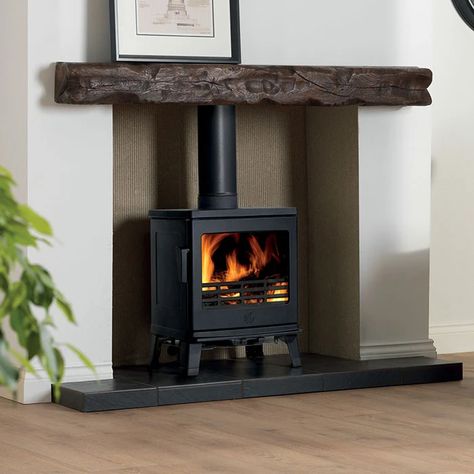 Wood Burning Stove Makeover, Cream Log Burner, Woodburner Fireplaces, Stove Makeover, Multifuel Stoves, Stone Shelf, Wood Burner Fireplace, Wood Burning Stoves Living Room, Log Burner Living Room