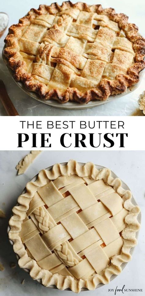 This Homemade All Butter Pie Crust recipe is an easy flaky pie crust from scratch. It's made with only 5 ingredients in 5 minutes in a food processor or by hand, and is the best pie crust recipe ever! Pie Crust Recipe Butter, Homemade Apple Pie Crust, Flaky Butter Pie Crust, Butter Pie Crust Recipe, Easy Flaky Pie Crust, Best Pie Crust Recipe, Apple Pie Crust, Butter Pie Crust, Flaky Pie Crust Recipe