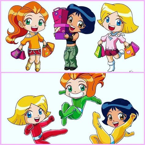 Love this chibi Totally Spies artwork by Marco Albiero ❤️💚💛 #totallyspies #sam #clover #alex #chibi  #marcoalbiero Spirit The Horse, Spy Girl, 2010s Nostalgia, Nickelodeon Cartoons, Anime Boy Sketch, Cartoon Girls, Totally Spies, Disney Day, Miraculous Ladybug Comic