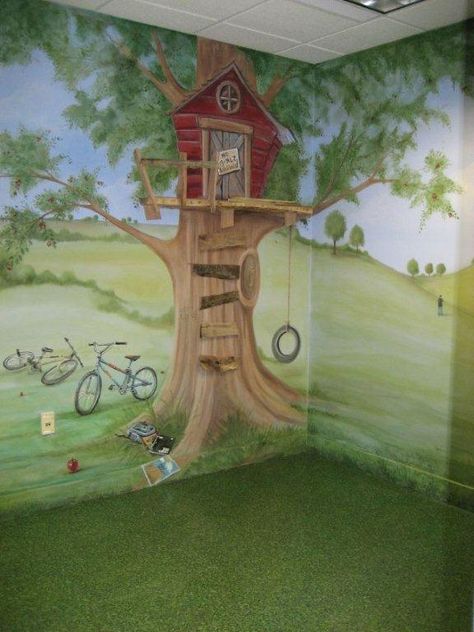 Wall Ideas Playroom Murals, Boys Room Mural, Playroom Mural, Kids Room Murals, Church Nursery, Tree Mural, Murals For Kids, Wall Murals Painted, Faux Painting