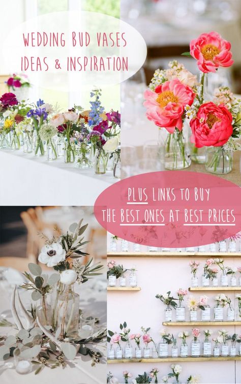 Small Vase Decorating Ideas, Bud Vases And Candles Centerpiece, Diy Bud Vases, Wedding Bud Vases, Small Vase Centerpiece, Soft Romantic Wedding, Bridesmaids Brunch, Wedding Styling Ideas, Bud Vases Wedding