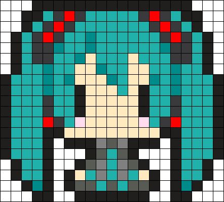 Kandi Patterns for Kandi Cuffs - Characters Pony Bead Patterns Chibi Perler Bead Patterns, Miku Perler Beads, Miku Perler, Miku Kandi, Miku Pixel Art, Kandi Cuffs, Kandi Ideas, Pixel Art Templates, Pony Bead Patterns