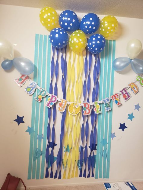 Birthday decoration paper ribbon Bday Decoration, Happy Birthday Decor, Simple Birthday Decorations, Birthday Decorations Kids, Ribbon Decorations, Paper Ribbon, Birthday Decoration, Birthday Decor, Crepe Paper