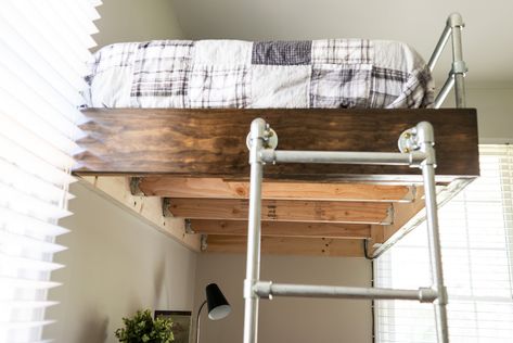 Wall Mounted Loft Bed, Wall Mounted Loft Bed Diy, Loft Bed Over Window, Floating Loft Bed Diy, Loft Bed Boys Room, Loft Bed Boys, Loft Bed For Boys Room, Industrial Loft Bed, Floating Loft Bed