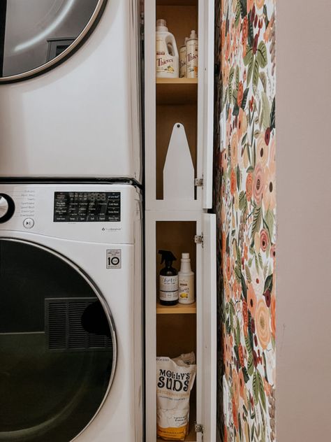 Small Stackable Laundry Room Ideas, Second Floor Laundry, Washer Dryer Closet, Washer Dryer Laundry Room, Stacked Laundry, Small Laundry Space, Stackable Laundry, Laundry Closet Makeover, Narrow Laundry Room