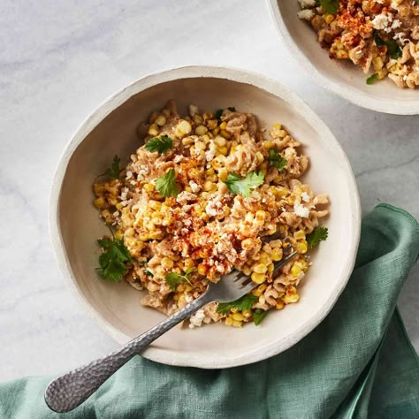 This zesty pasta salad draws inspiration from elote—Mexican grilled corn on the cob that's smothered in a creamy mayo-based sauce and sprinkled with chili powder, cotija cheese and lime. Elote Pasta Salad, Elote Pasta, Zesty Pasta Salad, Quick Healthy Lunch, Eating Well Recipes, Lunch Ideas For Work, Heart Healthy Diet, Easy Pasta Salad, Whole Wheat Pasta