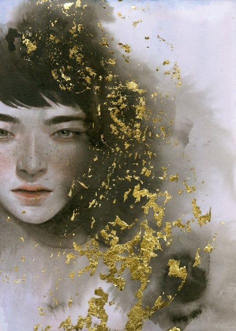 Tran Nguyen #gold #painting #portrait Tran Nguyen, Energy Art, Gold Leaf Art, Upcycled Art, Gold Leaf Painting, Art Et Illustration, Art Website, Gold Art, Woman Painting