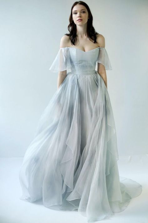 Harry Potter preferences - Yule ball dress - Wattpad Yule Ball Dress, Flowy Prom Dresses, Prom Dresses Off The Shoulder, White Flowy Dress, Chiffon Party Dress, Chiffon Evening Dresses, Beautiful Prom Dresses, فستان سهرة, Blue Gradient