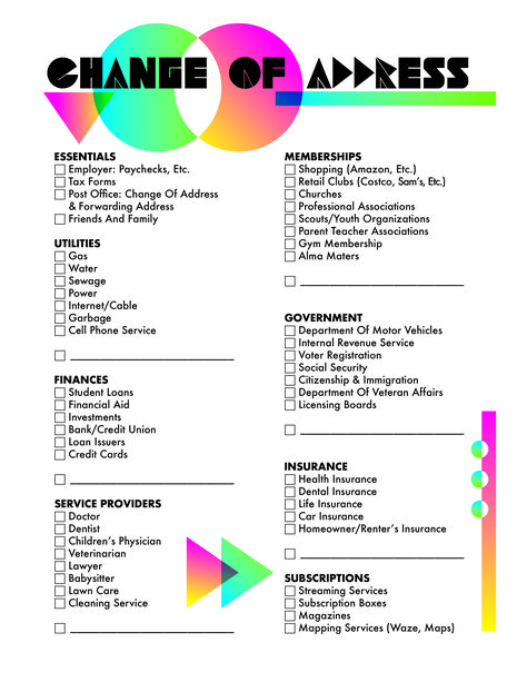 Free Moving Checklist Printable | This change of address template for your house or apartment will get all your ducks in a row. Utilities, finances and memberships -- take care of them all one step at a time. Moving Checklist Printable, Moving Printables, Moving House Checklist, Moving House Card, Moving House Tips, First Apartment Tips, Printable House, New Home Checklist, First Apartment Checklist